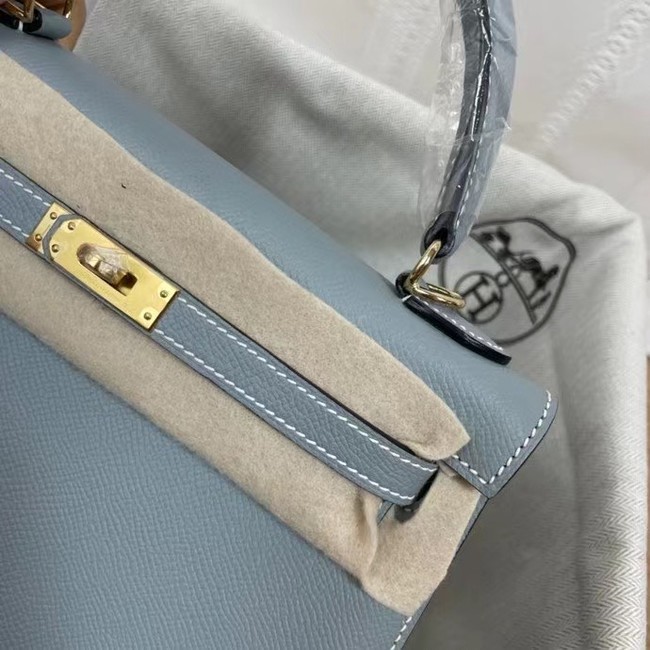 Hermes Kelly 25cm Shoulder Bags Epsom KL2755 sky blue&gold-Tone Metal