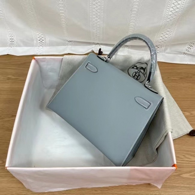 Hermes Kelly 25cm Shoulder Bags Epsom KL2755 sky blue&silver-Tone Metal