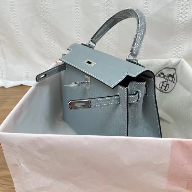 Hermes Kelly 25cm Shoulder Bags Epsom KL2755 sky blue&silver-Tone Metal