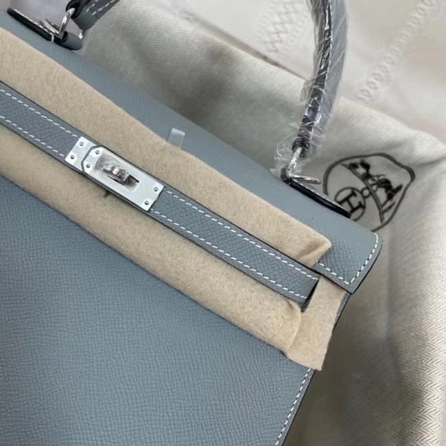 Hermes Kelly 25cm Shoulder Bags Epsom KL2755 sky blue&silver-Tone Metal