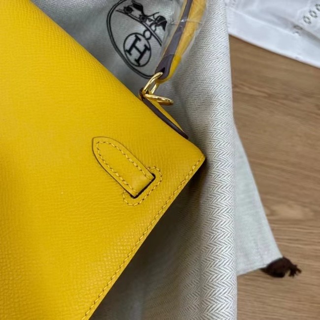 Hermes Kelly 25cm Shoulder Bags Epsom KL2755 yellow&gold-Tone Metal