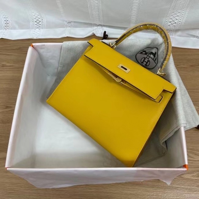 Hermes Kelly 25cm Shoulder Bags Epsom KL2755 yellow&gold-Tone Metal