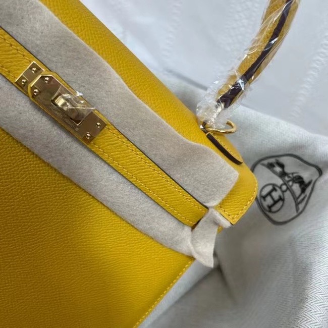 Hermes Kelly 25cm Shoulder Bags Epsom KL2755 yellow&gold-Tone Metal