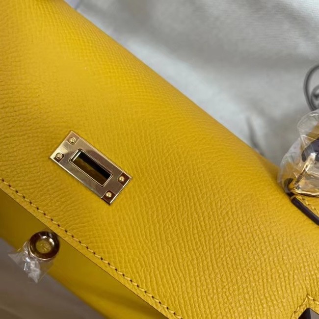 Hermes Kelly 25cm Shoulder Bags Epsom KL2755 yellow&gold-Tone Metal