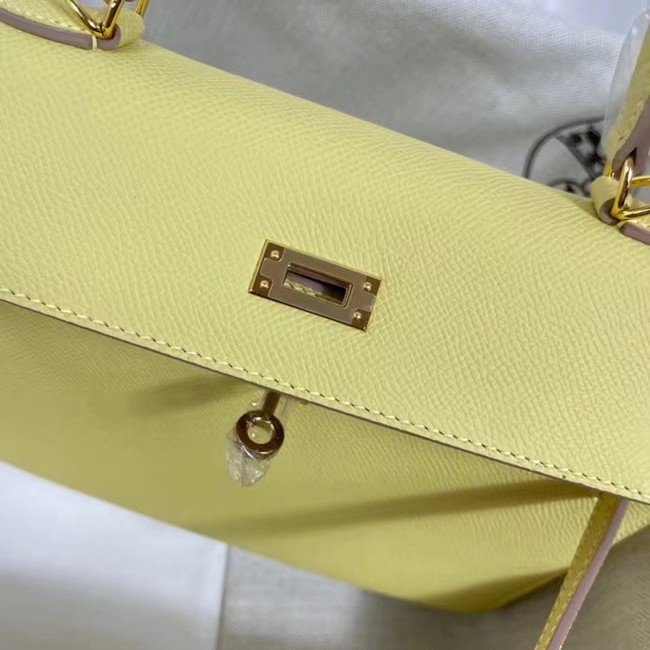 Hermes Kelly 25cm Shoulder Bags Epsom KL2755 yellow&gold-Tone Metal