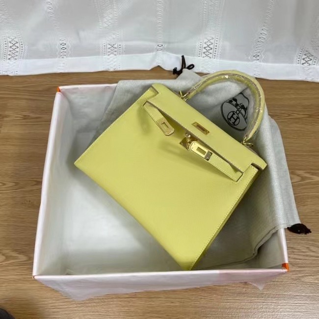 Hermes Kelly 25cm Shoulder Bags Epsom KL2755 yellow&gold-Tone Metal