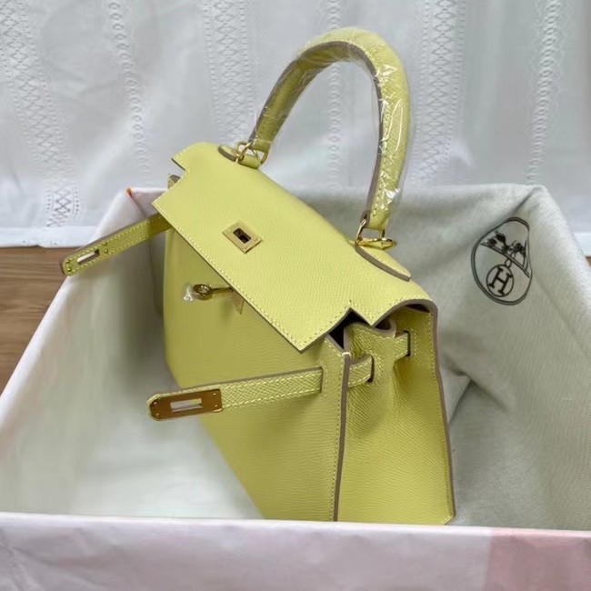 Hermes Kelly 25cm Shoulder Bags Epsom KL2755 yellow&gold-Tone Metal