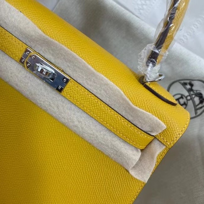 Hermes Kelly 25cm Shoulder Bags Epsom KL2755 yellow&silver-Tone Metal