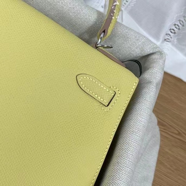 Hermes Kelly 25cm Shoulder Bags Epsom KL2755 yellow&silver-Tone Metal