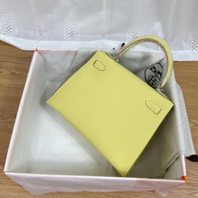 Hermes Kelly 25cm Shoulder Bags Epsom KL2755 yellow&silver-Tone Metal