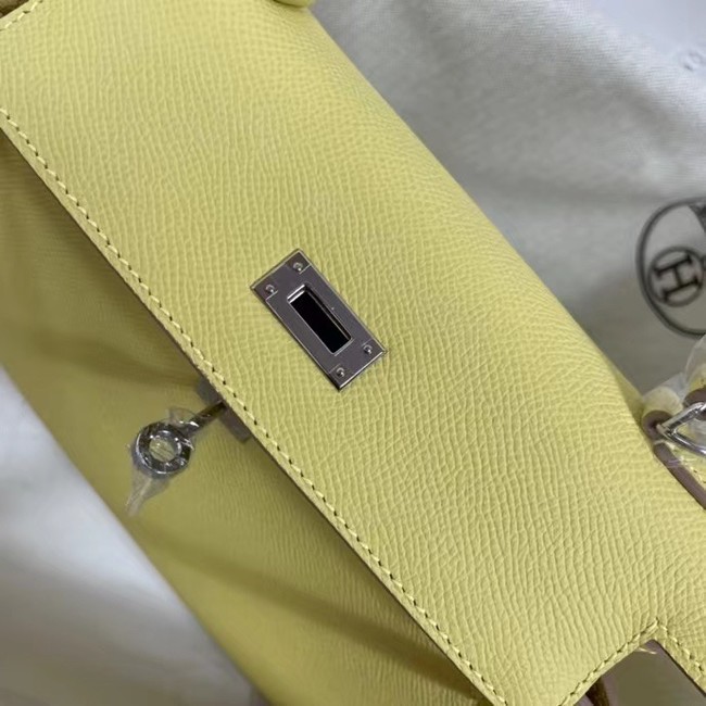 Hermes Kelly 25cm Shoulder Bags Epsom KL2755 yellow&silver-Tone Metal