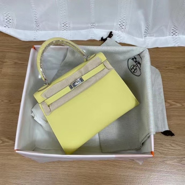 Hermes Kelly 25cm Shoulder Bags Epsom KL2755 yellow&silver-Tone Metal