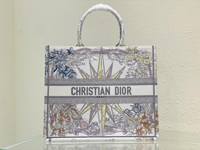 LARGE DIOR BOOK TOTE White Multicolor Reve dInfini Embroidery M1286Z