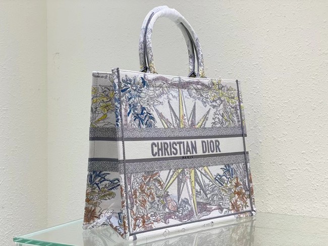 LARGE DIOR BOOK TOTE White Multicolor Reve dInfini Embroidery M1286Z