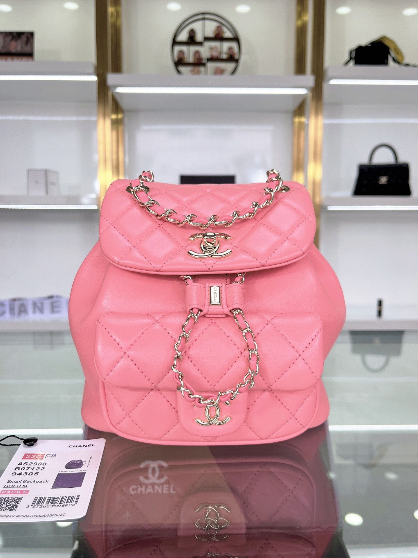 Chanel Backpack Sheepskin Original Leather AS2908 Pink