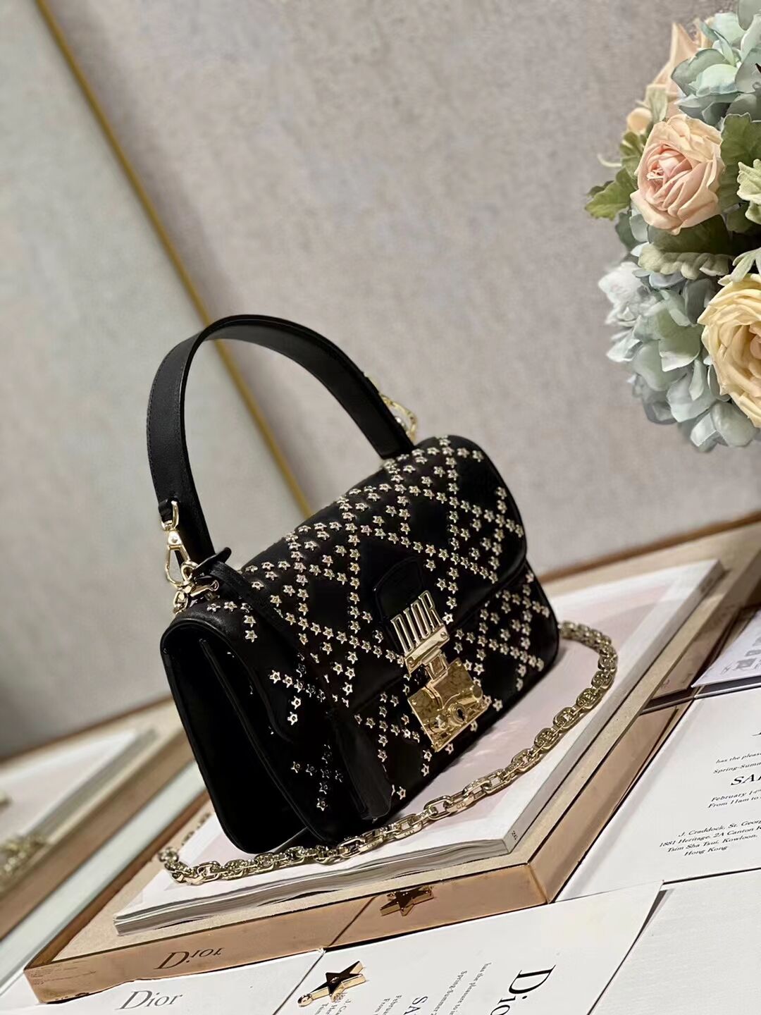 DIOR BAG Lucky Star Cannage Lambskin C2628 BLACK