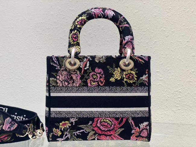 MEDIUM LADY D-LITE BAG Black Multicolor Dior Jardin Botanique Embroidery M0565O
