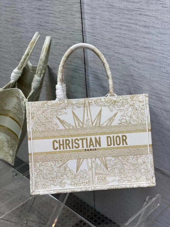 MEDIUM DIOR BOOK TOTE Dior Reve dInfini Embroidery with Gold-Tone Metallic Thread M1296Z