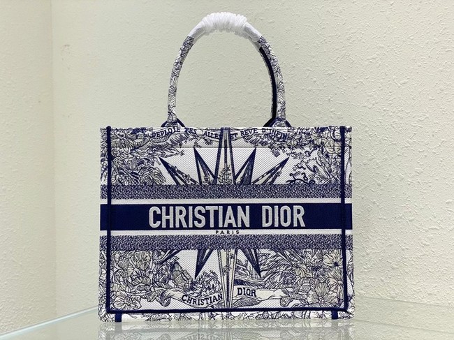 MEDIUM DIOR BOOK TOTE White and Blue Reve d Infini Embroidery M1296ZR