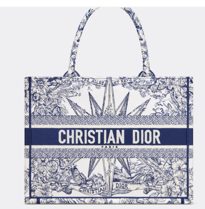 MEDIUM DIOR BOOK TOTE White and Blue Reve d Infini Embroidery M1296ZR