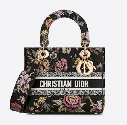 MEDIUM LADY D-LITE BAG Black Multicolor Dior Jardin Botanique Embroidery M0565O