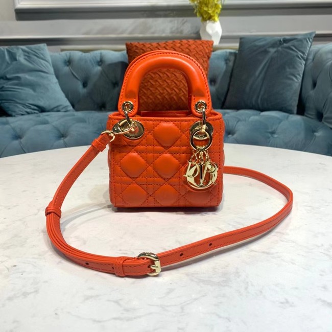 MICRO LADY DIOR BAG Scarlet Cannage Lambskin S0856O orange&gold