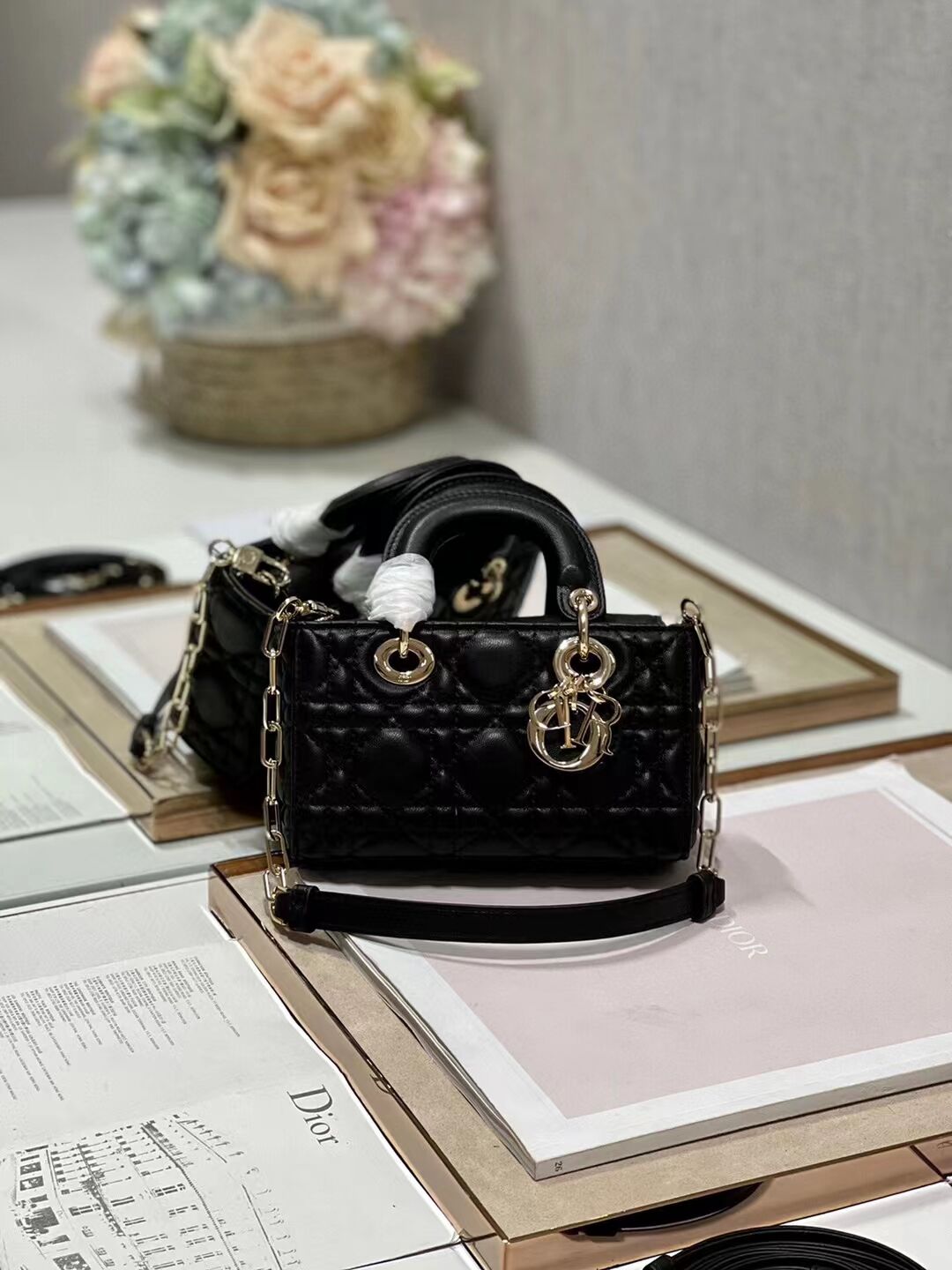 DIOR MICRO LADY D-JOY BAG Cannage Lambskin S0910 black