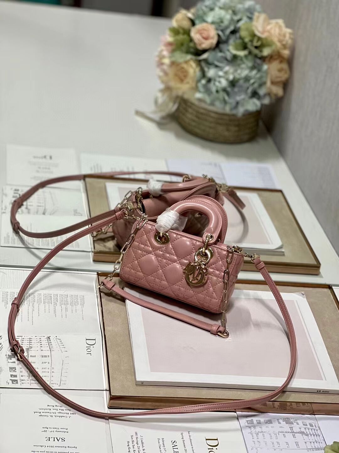 MINI DIOR LADY D-JOY BAG Cannage Lambskin M0540ONG pink