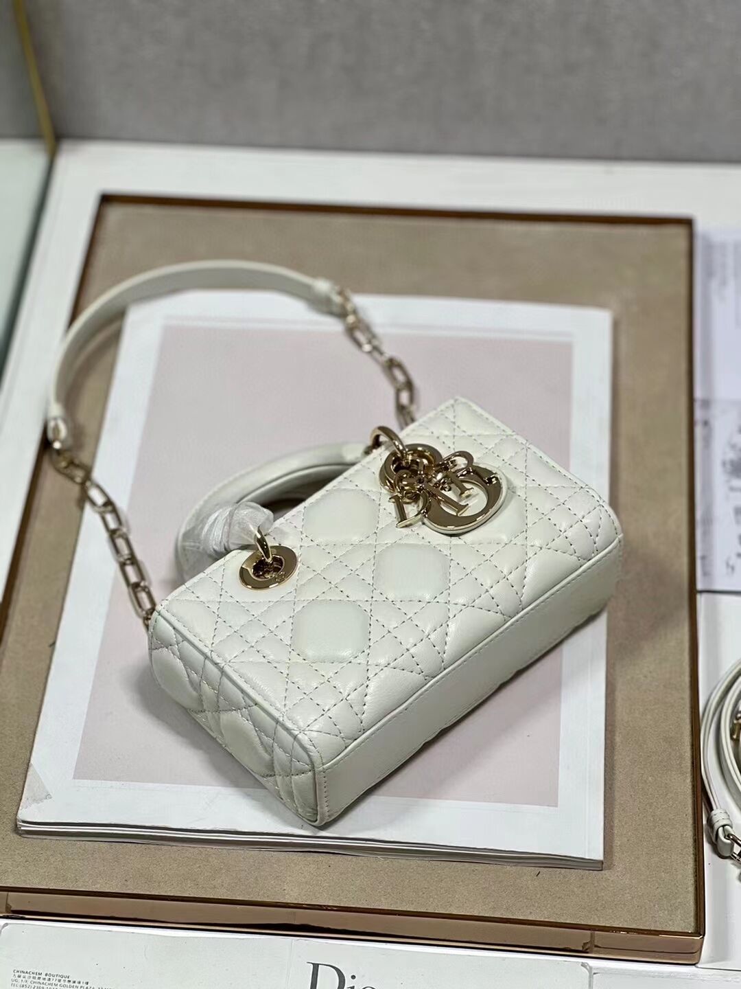 MINI DIOR LADY D-JOY BAG Cannage Lambskin M0540ONG white