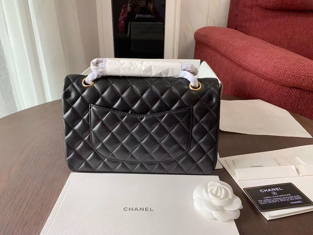 CHANEL Classic Handbag Lambskin Black 01112 & gold-Tone Metal