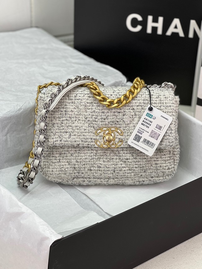 CHANEL 19 HANDBAG Cotton Tweed AS1160 white