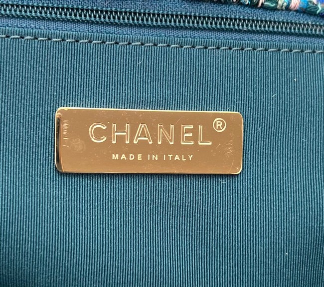 CHANEL 19 HANDBAG Cotton Tweed AS1161 blue