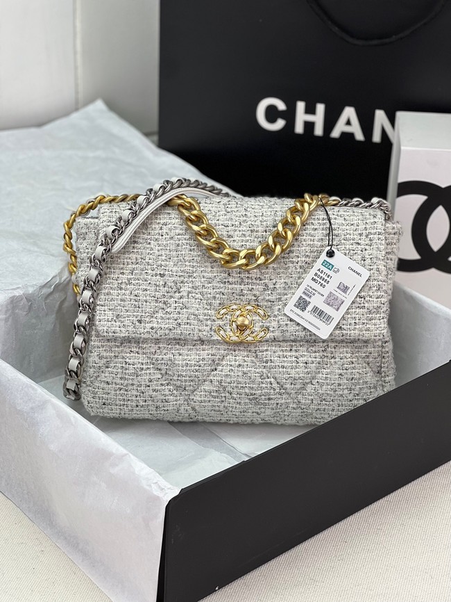 CHANEL 19 HANDBAG Cotton Tweed AS1161 white