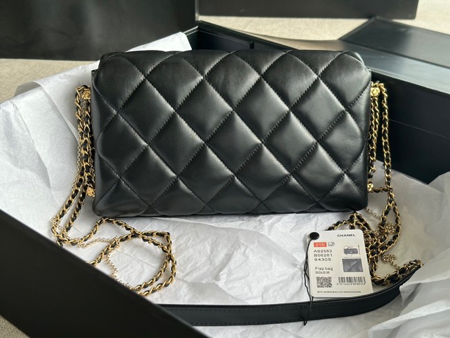 CHANEL FLAP BAG Lambskin & Gold-Tone Metal AS2563 black