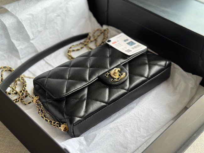 CHANEL FLAP BAG Lambskin & Gold-Tone Metal AS2563 black