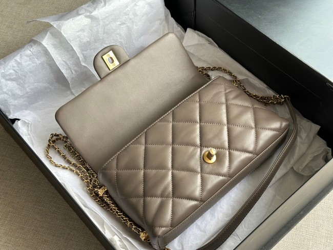 CHANEL FLAP BAG Lambskin & Gold-Tone Metal AS2563 gray