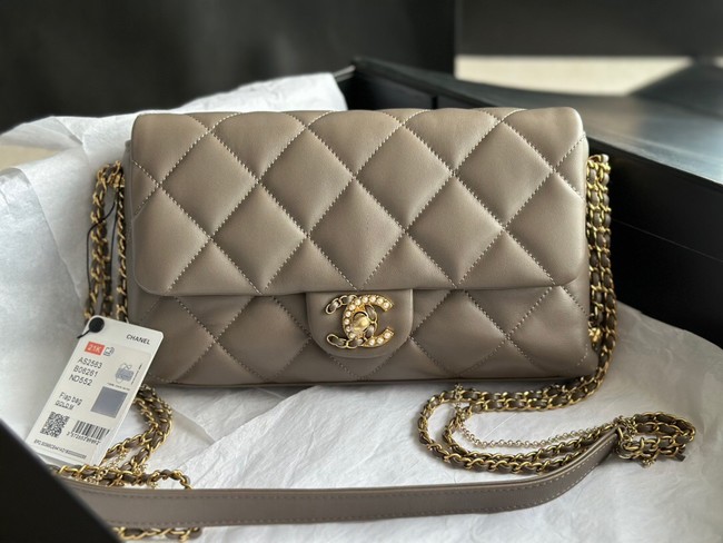 CHANEL FLAP BAG Lambskin & Gold-Tone Metal AS2563 gray