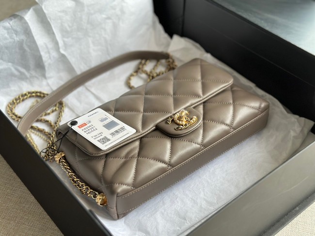 CHANEL FLAP BAG Lambskin & Gold-Tone Metal AS2563 gray