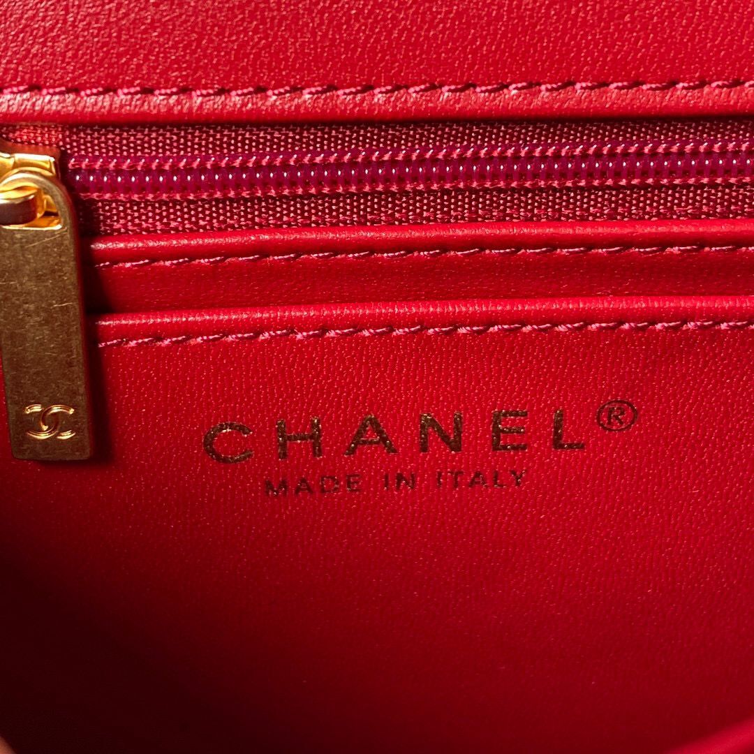 Chanel 22 MINI FLAP BAG Velvet & Gold-Tone Metal AS3442 Red