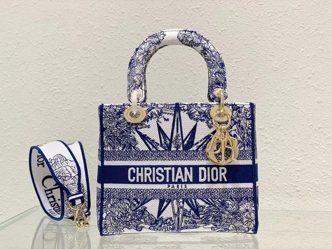 DIOR MEDIUM LADY D-LITE BAG Blue Multicolor Re ve dInfini Embroidery M0565O