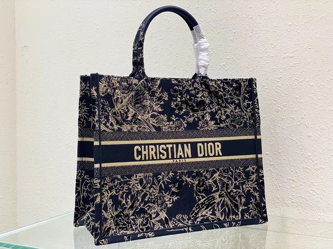 LARGE DIOR BOOK TOTE Black Dior Jardin dHiver Embroidered Cotton with Velvet and Gold-Tone Metallic Thread M1286