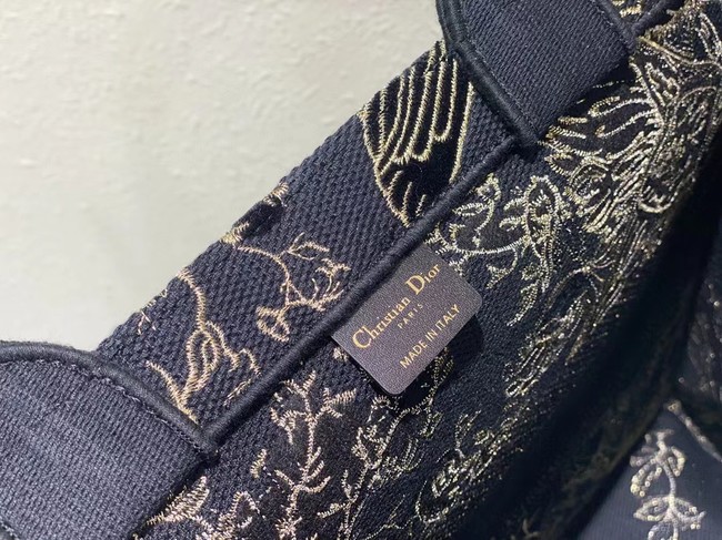 LARGE DIOR BOOK TOTE Black Dior Jardin dHiver Embroidered Cotton with Velvet and Gold-Tone Metallic Thread M1286