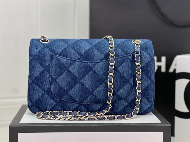 Chanel CLASSIC HANDBAG Printed Denim & Gold-Tone Metal A01112 Dark Blue