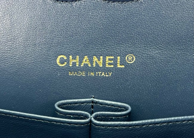 Chanel CLASSIC HANDBAG Printed Denim & Gold-Tone Metal A01116 Dark Blue