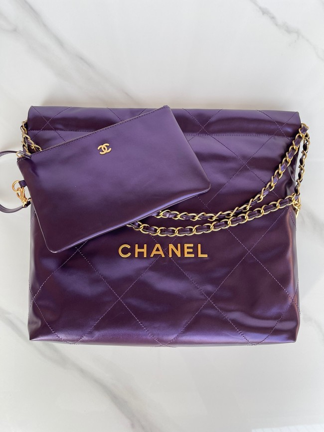 CHANEL 22 HANDBAG AS3260 deep purple