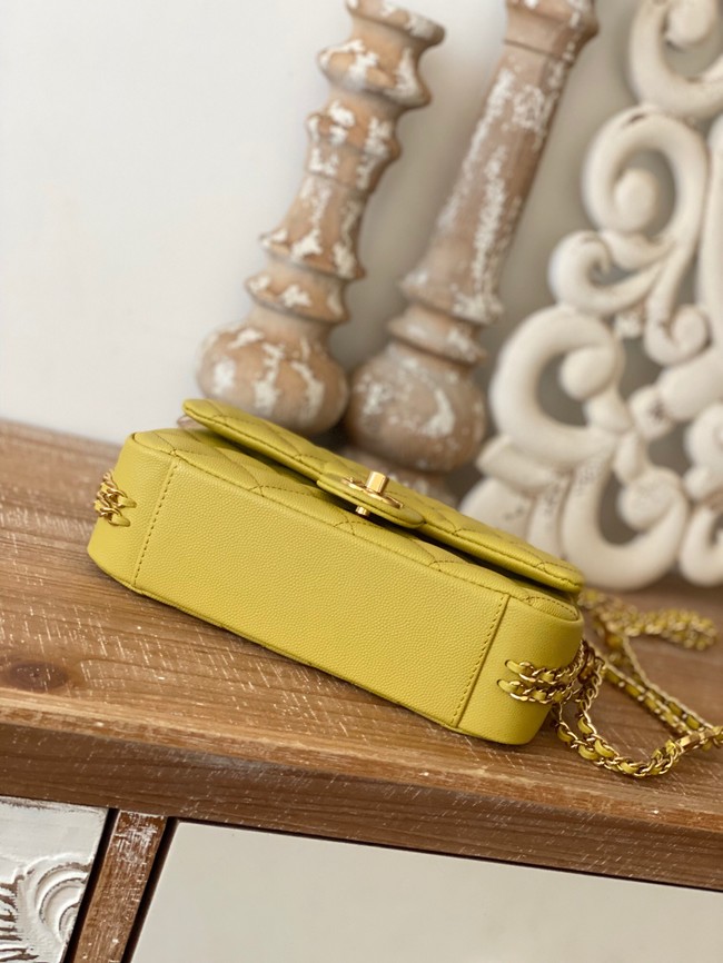 Chanel MINI FLAP BAG Grained Calfskin & Gold-Tone Metal AS3757 yellow