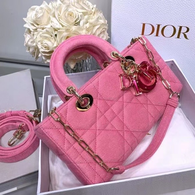 DIOR MEDIUM LADY D-JOY BAG Cannage Denim M0540O pink