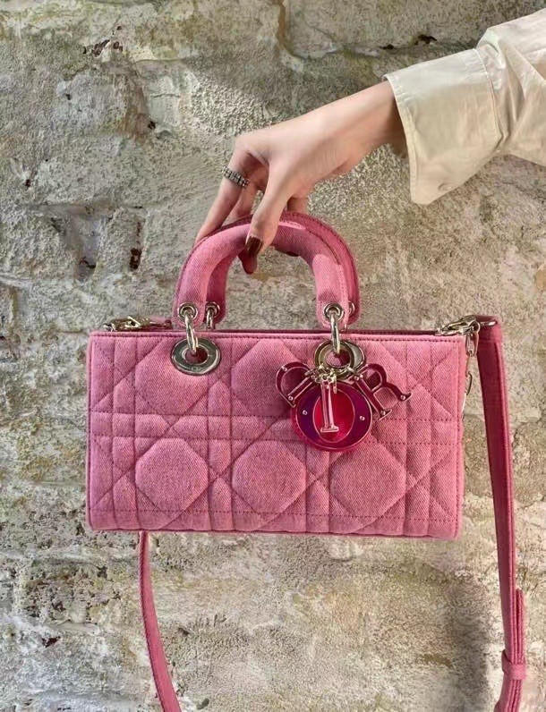 DIOR MEDIUM LADY D-JOY BAG Cannage Denim M0540O pink