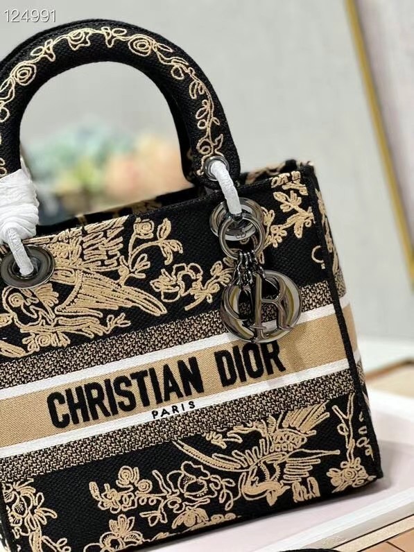 MEDIUM LADY D-LITE BAG Embroidery M0565 black