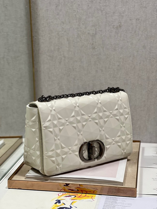 MEDIUM DIOR CARO BAG Cannage Calfskin with Diamond Motif M9241UW white&black